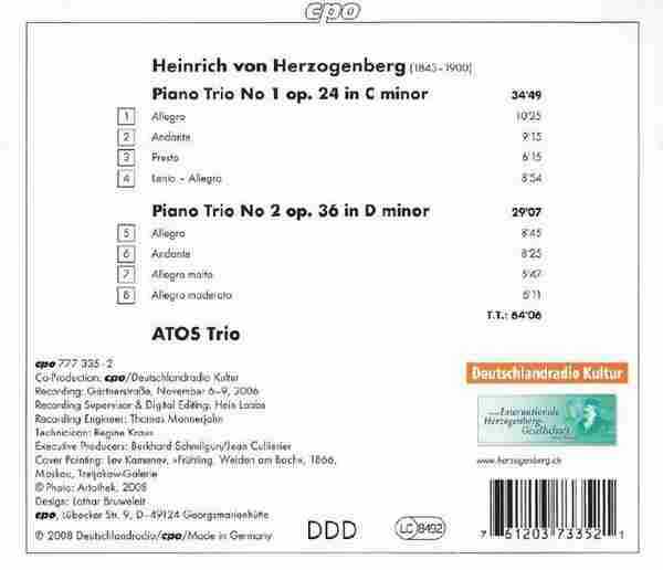 【古典音乐】阿托斯三重奏《赫尔佐根伯格-第一、二钢琴三重奏》2008[FLACCUE/整轨]