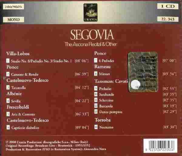 【古典吉它】(吉它宗师)塞戈维亚《阿斯科纳独奏会和其他》2008[FLAC+CUE整轨]