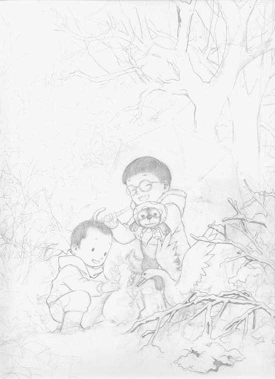 photoshop鼠绘精细的玩雪人的儿童插画