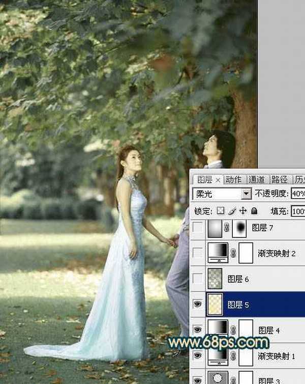 Photoshop将树林婚片调成柔美的暗暖色