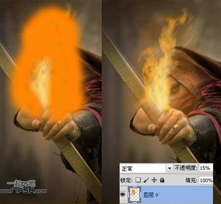 photoshop合成制作手握火焰弓箭的刺客