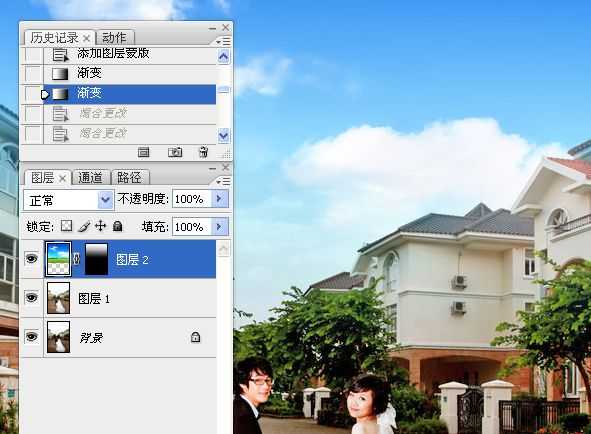 Photoshop将街景婚片增加上金黄色效果教程