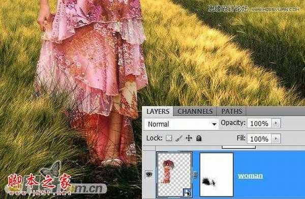 Photoshop合成制作在草丛中行走的美女场景