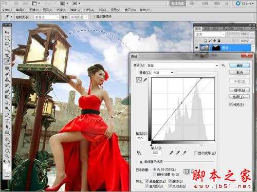 Photoshop为古建筑人物图片增加天空及美化教程