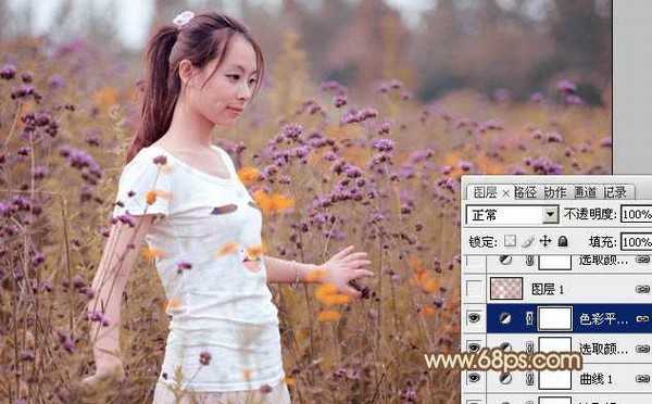 Photoshop将花草中的人物图片增加甜美的淡褐色