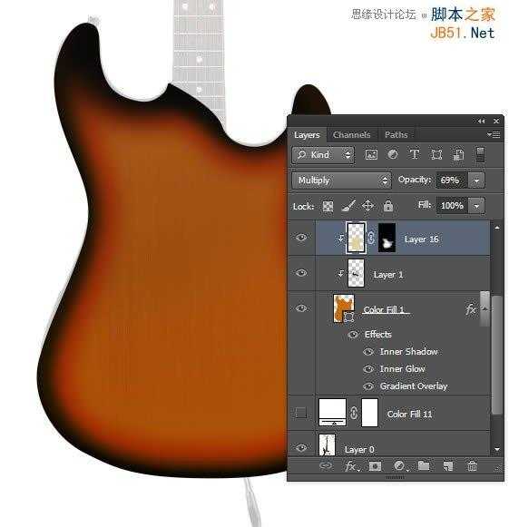 Photoshop绘制逼真立体电吉他