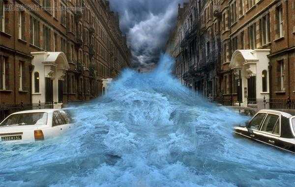 ps打造出逼真的城市暴涨洪水场景
