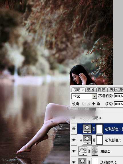 Photoshop将水景人物图片打造唯美的中性红褐色效果教程