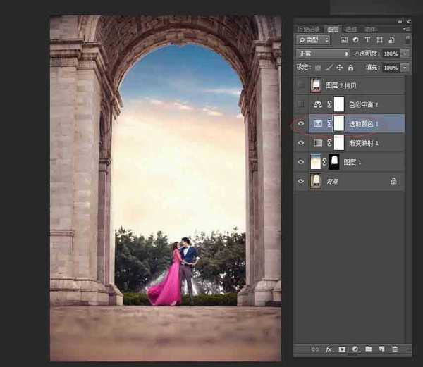 Photoshop调出时尚大气的外景建筑婚纱照片