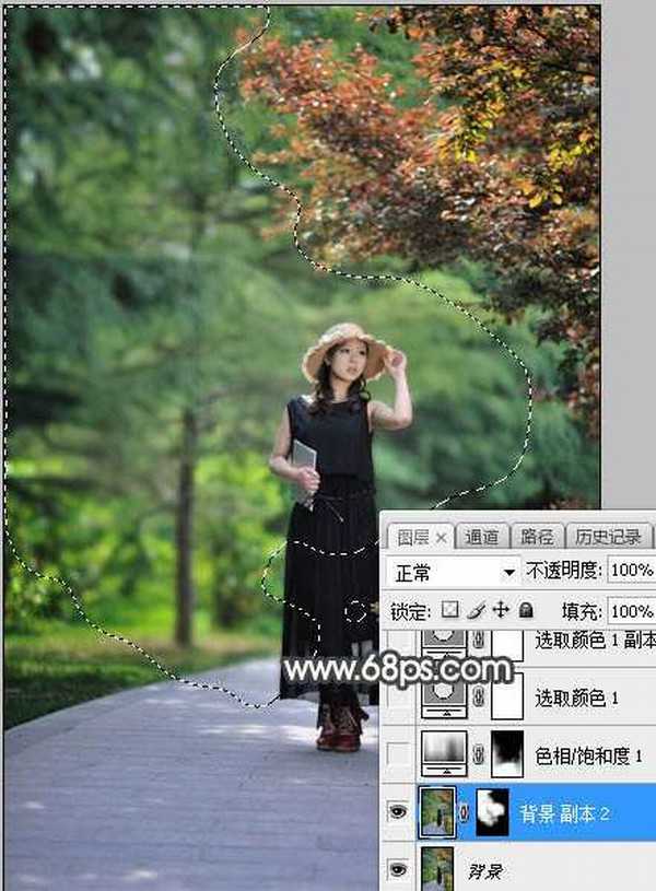 Photoshop将树林人物图片调制出梦幻的秋季黄褐色