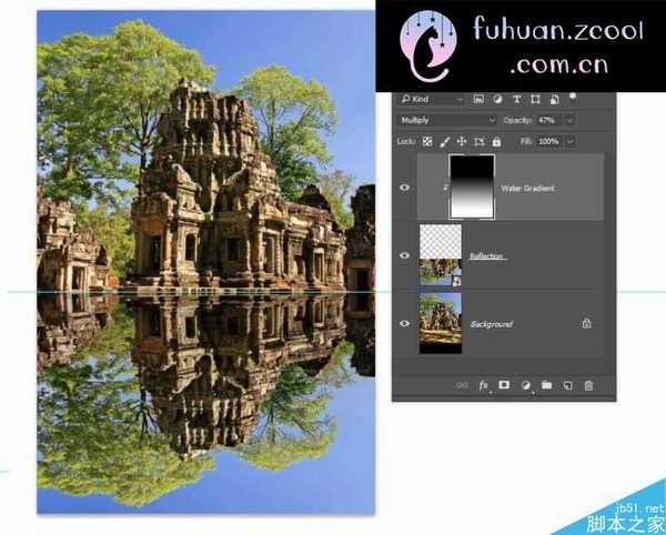 Photoshop给外景建筑照片添加唯美的水中倒影效果